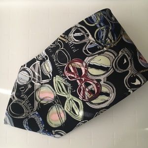 Vintage Nicole Miller glasses print black silk tie